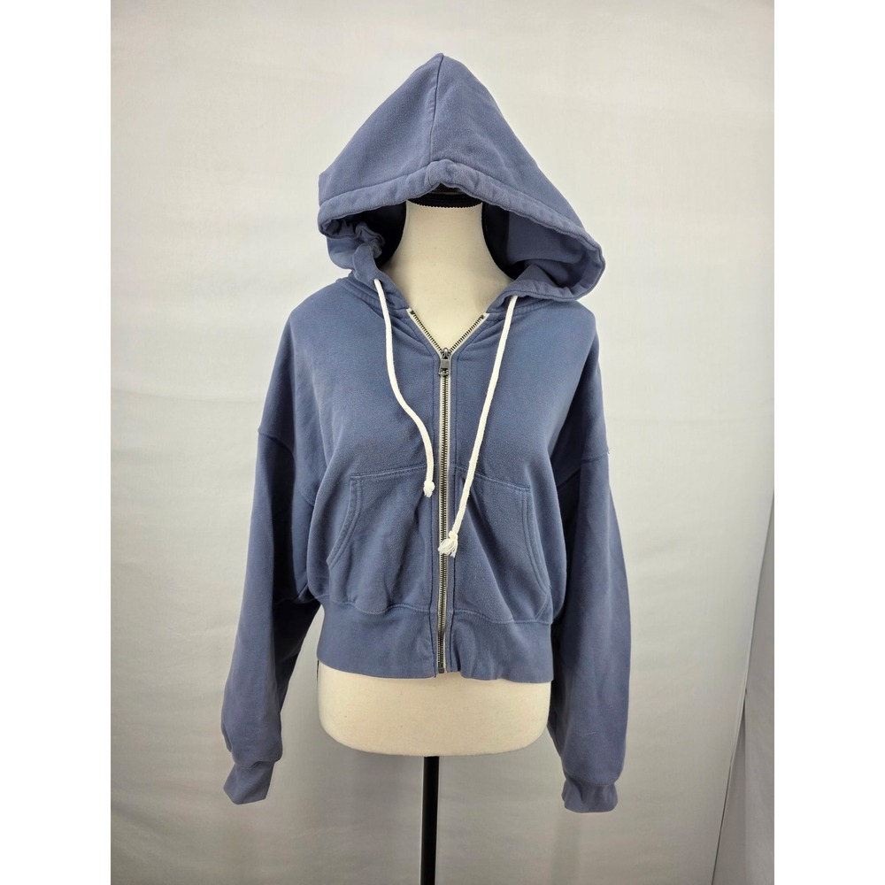 American Eagle Womens Blue Cropped Full Zip Hoodie Sweatshirt Size Medium